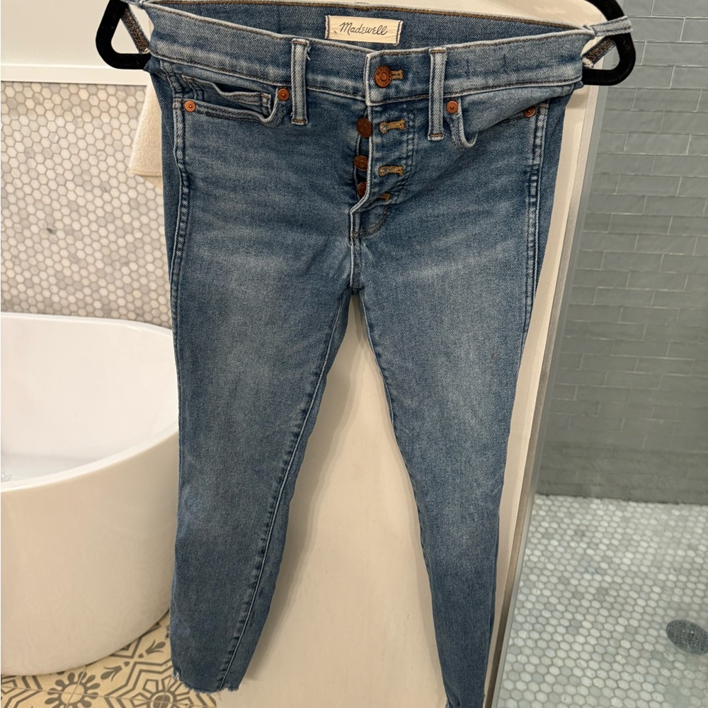Madewell 10” High Rise Skinny Jeans Button Fly Mackey Wash Blue Size 25